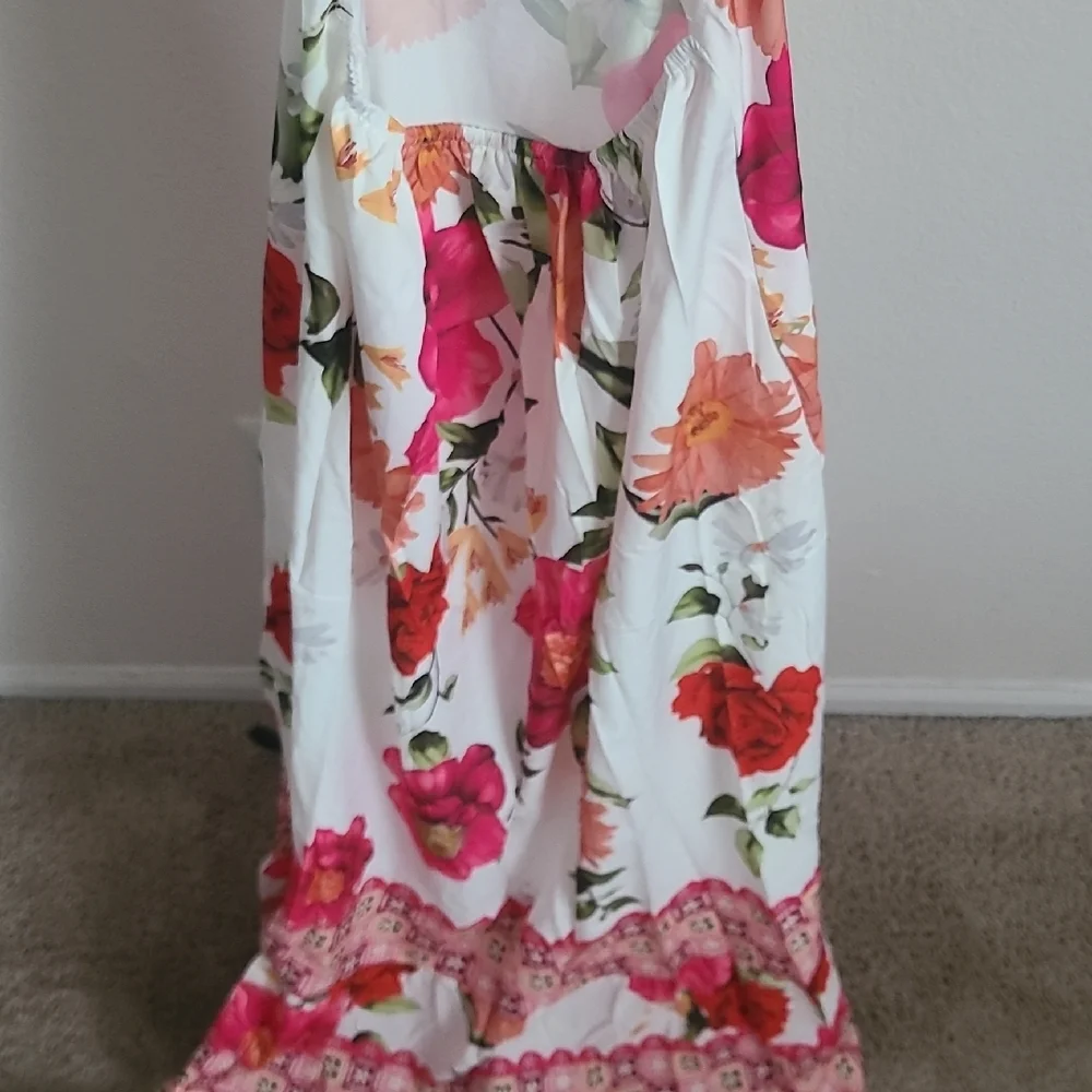 Women's Small Strappy White Floral Maxi Dress With Tie Back Strap - Picture 5 of 6